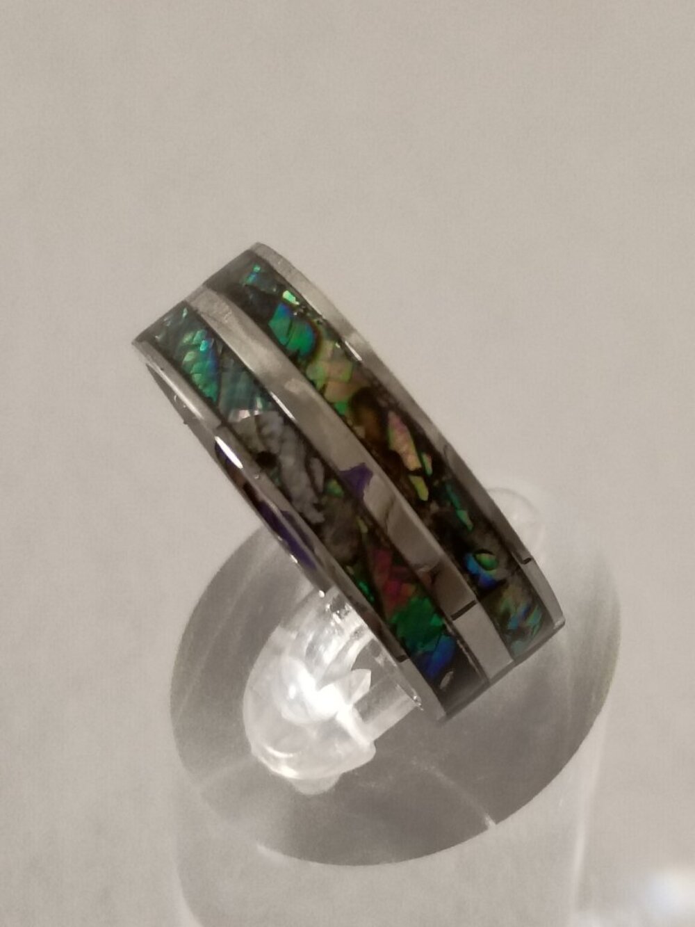 Size 11 Stainless Steel Ring Abalone Shell Inlay Wedding Band - Unisex